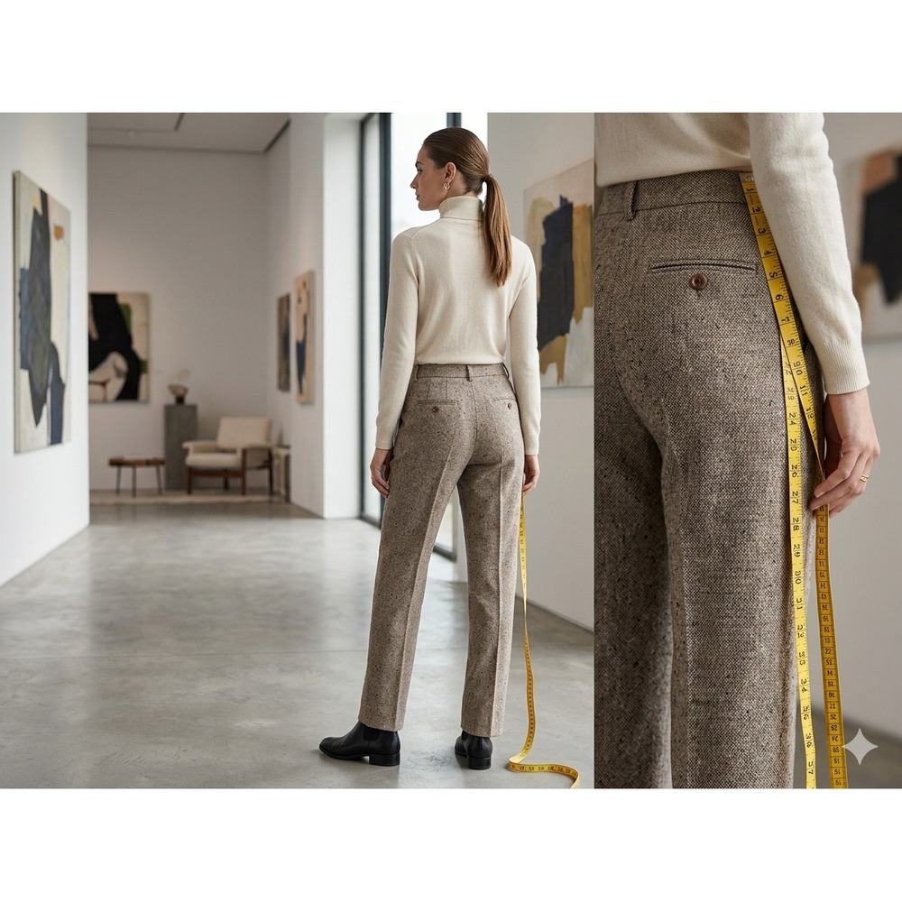 Bloomingdales Brown Wool Silk Tweed Dress Pants Petite 6P Straight Leg Trousers